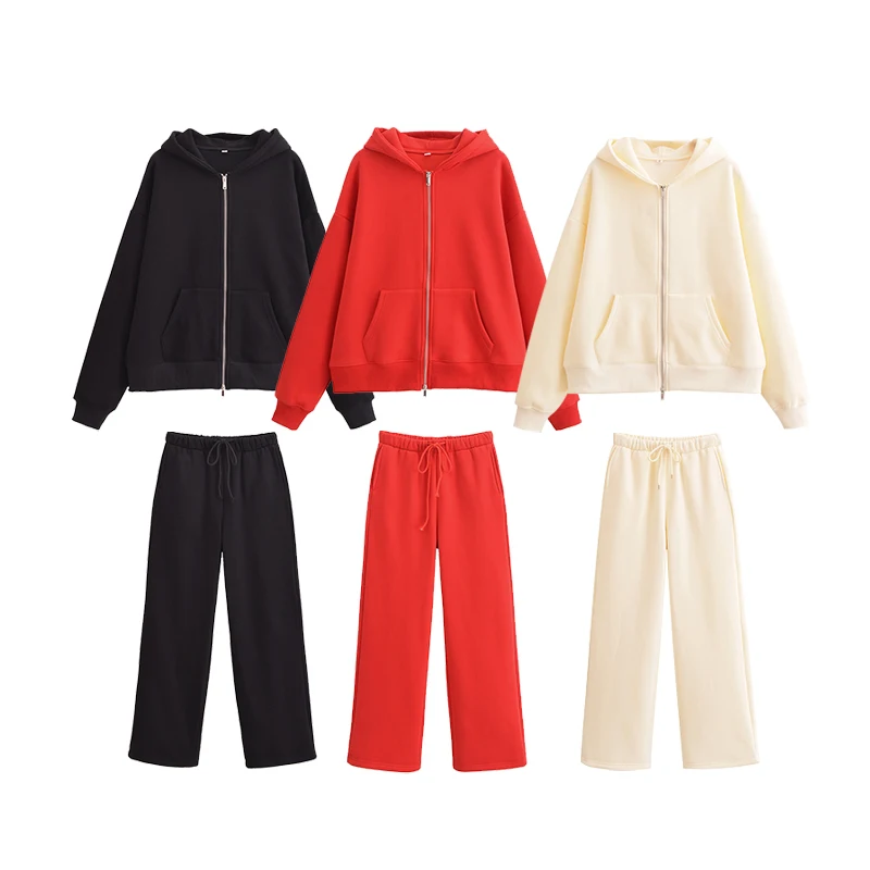 TRAF Sports Style Pants Sets For Women 2 Pieces Fashion Loose Hoodie Sweatshirts Women's Suit Two Piece Set Women Outfit