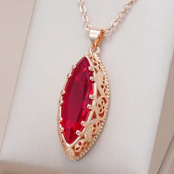 Kinel Hot 585 Rose Gold Color Ethnic Bride Pendant Necklace Vintage Jewelry Big Rhombus Natural Zircon Fine Pendant for Women
