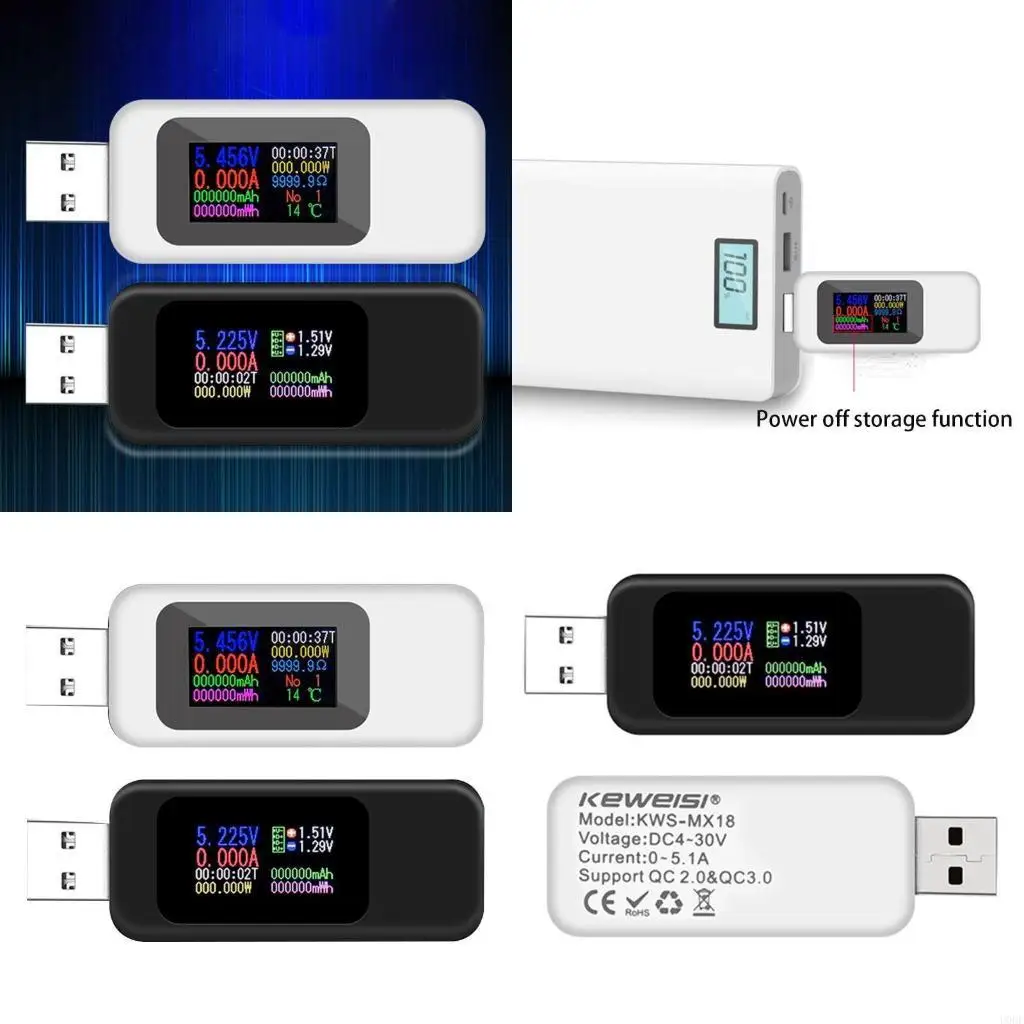 USB Power Meter Current USB Tester Multimeter Capacity Color Display Voltmeter Ammeter Suitable for Household