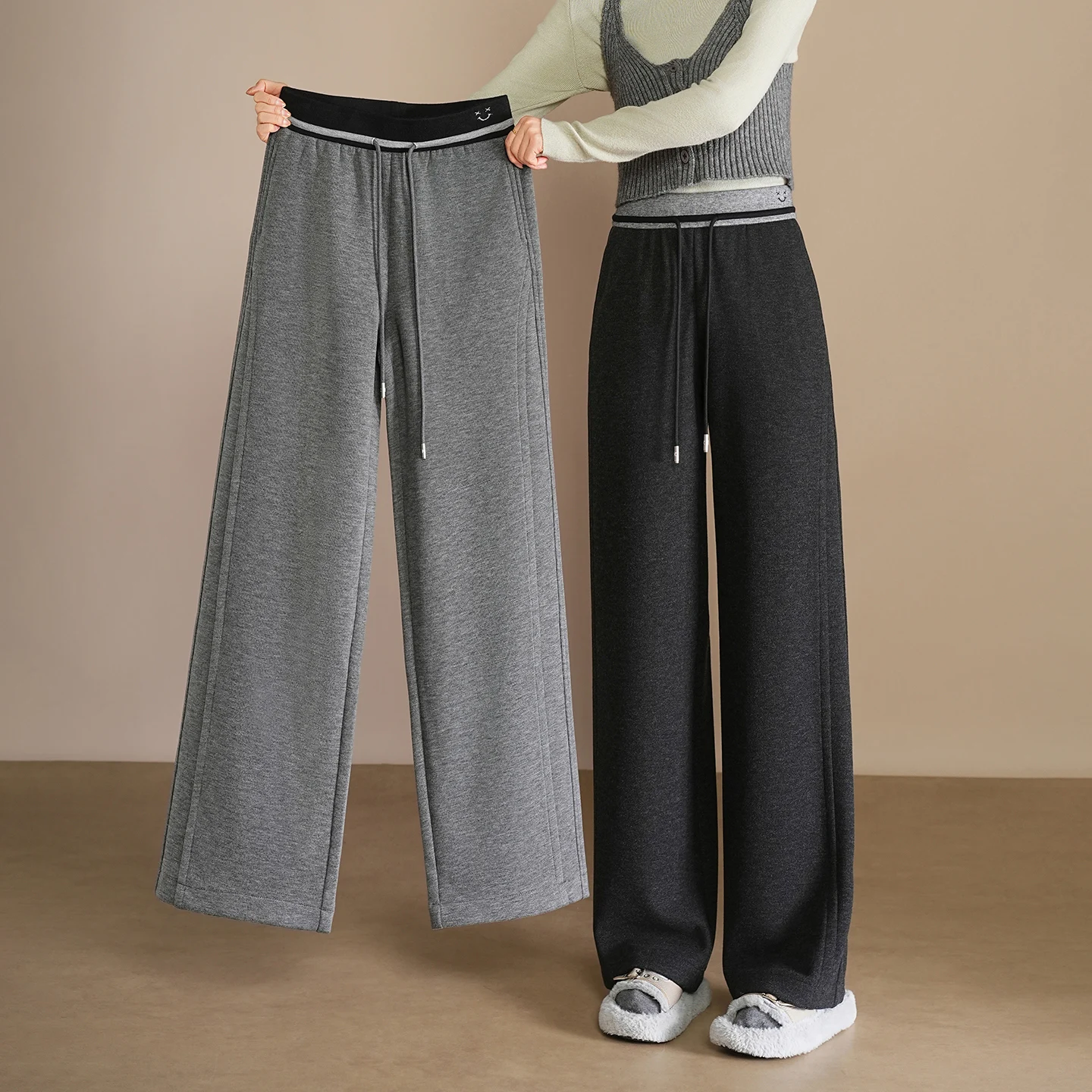 

Широкие шерстяные брюки Thiened с высокой талией и прямым кроем для женщин, осенне-зимние, новые, универсальные, стройнящие, элегантные.