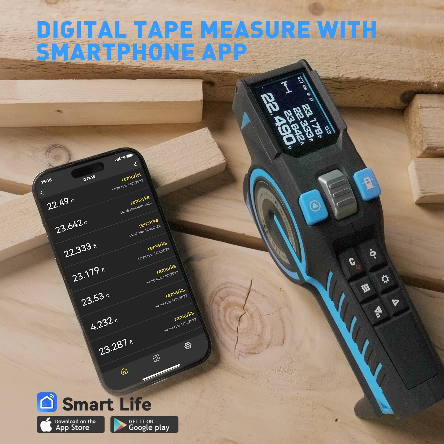 Imagem -03 - Fita Métrica Digital 3-em1 Bluetooth Laser Fita Display Digital Estender-laser para Localização Bateria Embutida Acegmet-dtx10