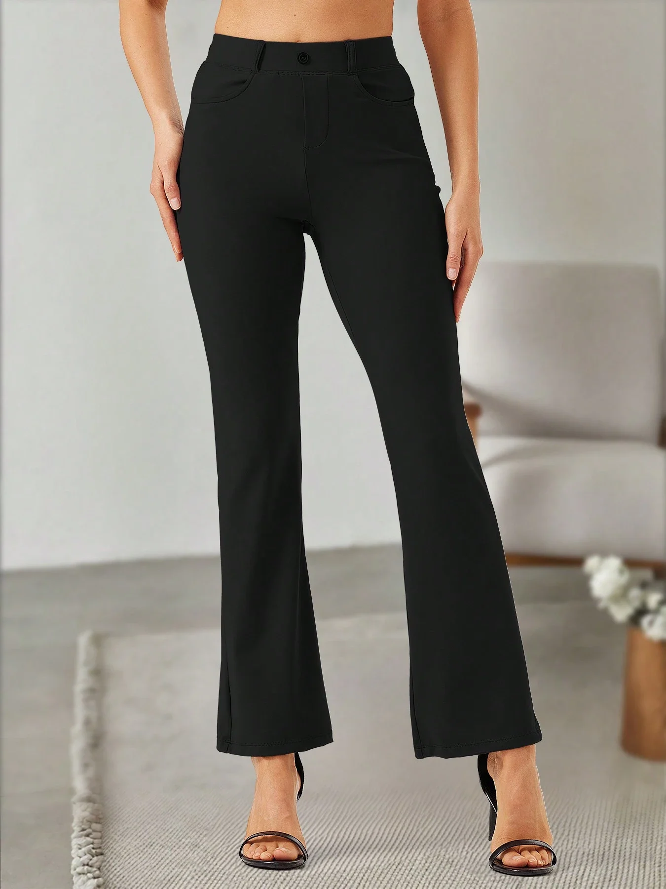 

Женские эластичные рабочие брюки с расклешенным низом, петлями для ремня и 4 карманами