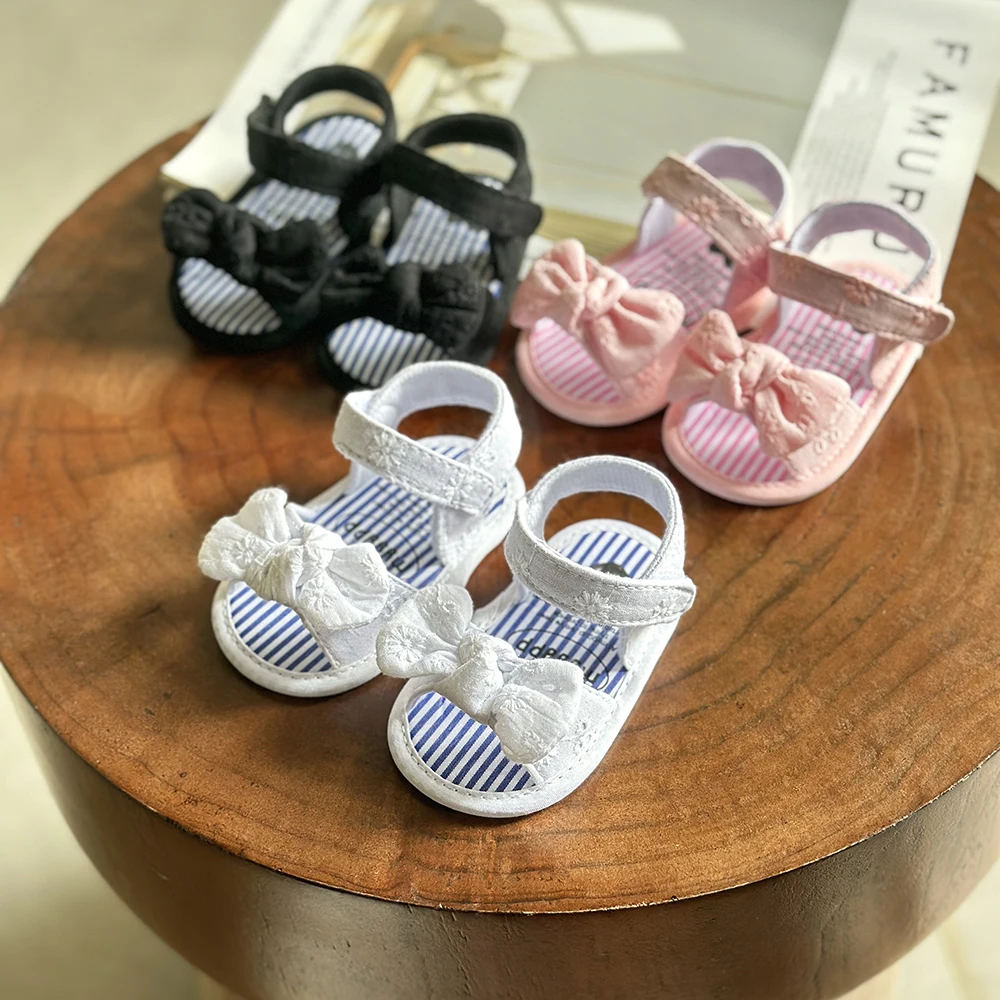 Infant Baby Girls Summer Sandals with Flower Soft Sole Newborn Toddler First Walker Crib Dress Shoes