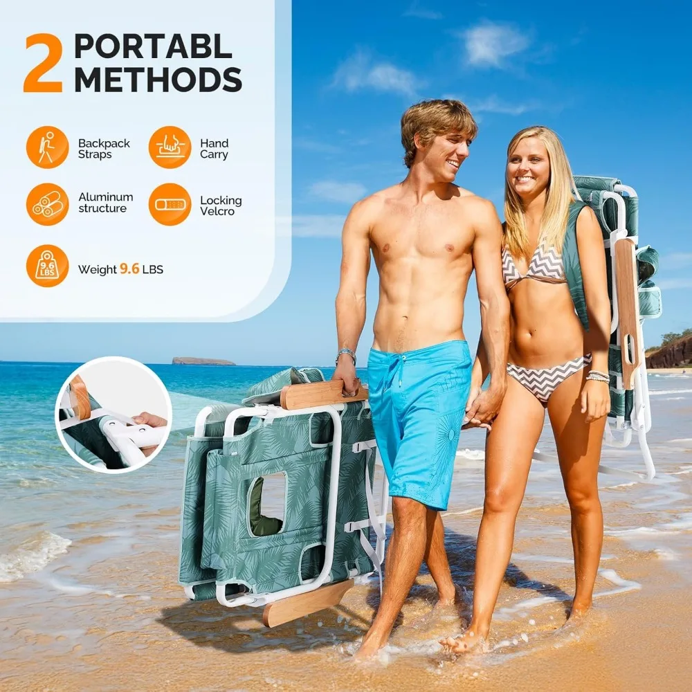 كرسي شاطئ فاخر 3 في 1، كرسي تسمير البشرة مع فتحة للوجه، صالة مستلق محمولة مع مسند للقدمين، حامل أكواب وحقيبة تخزين #4