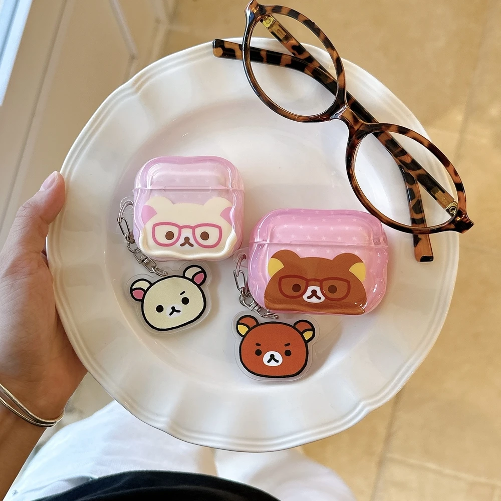 Cute Cartoon Anime Rilakkuma Bear Earphone Case For Airpods 4 2 3 1 Pro 3 2 Wireless Bluetooth Headset Protective Hard Cover view 2