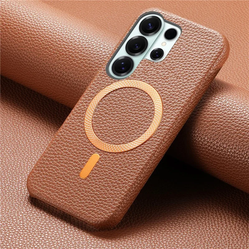 

Роскошный кожаный чехол с магнитной фиксацией для Samsung Galaxy S25 S26 Ultra S21 S22 S23 S24 Plus, с поддержкой беспроводной зарядки и защитой от падений