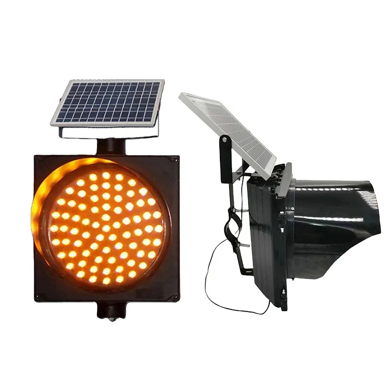 Solar Powered Traffic Warning Light 300 400MM Yellow Flash Lamp Slow Red Signal Indicator