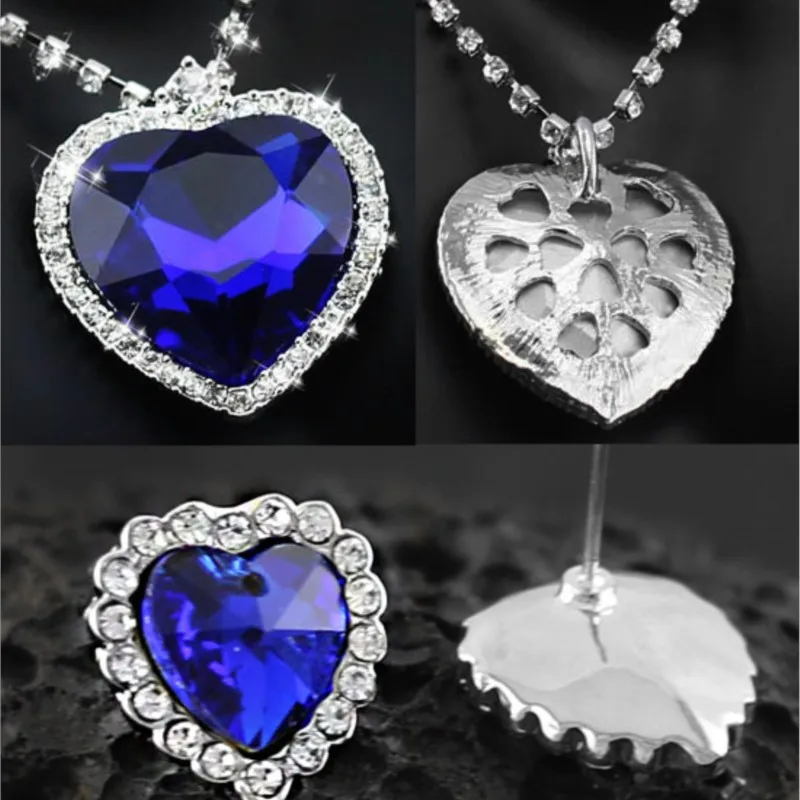 BLUE heart Pendant Crystal shine rhinestones Necklace Earring Jewelry set charm lover girl classic dropshipping quality fashion