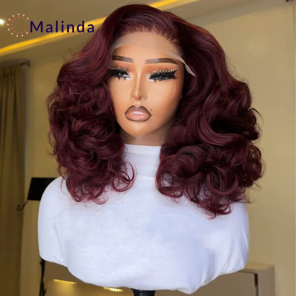 Burgundy Loose Wave 99J Colored Wig 13x4 Transparent Lace Front Glueless Human Hair Wig Pre plucked Ready To Wear