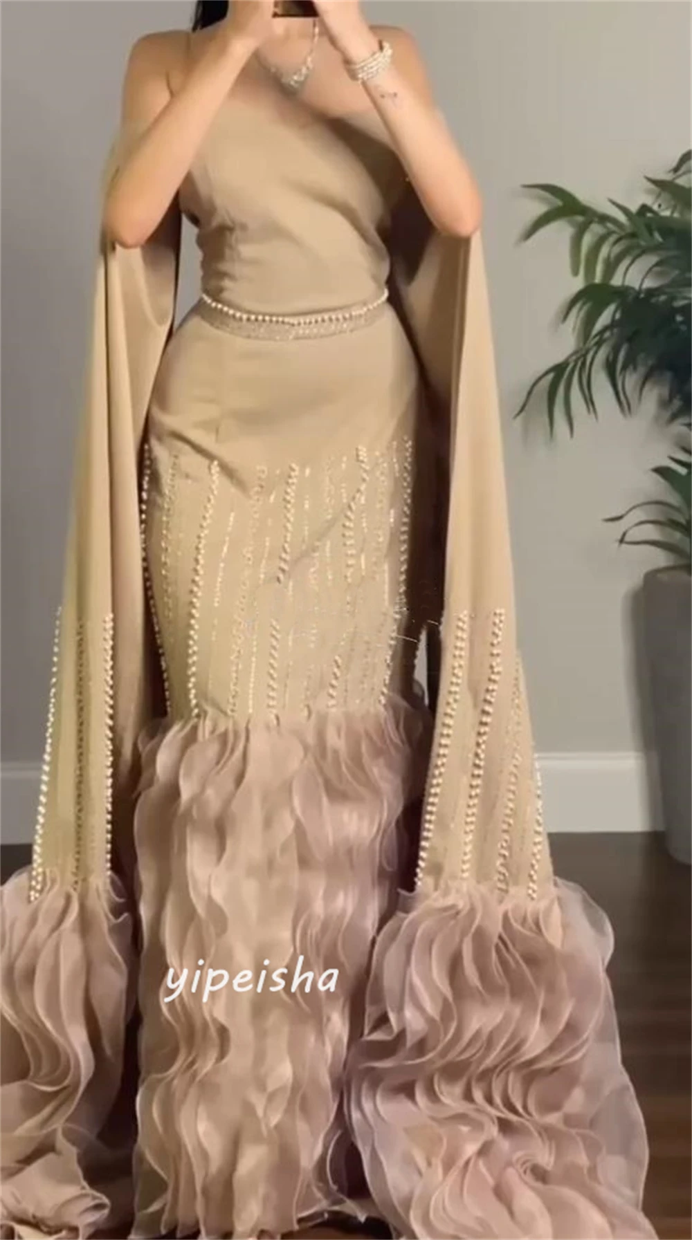 Jiayigong-Robe Longue Plissée en Satin avec Perles, Tenue de Quinceanera à Épaules Dénudées, sur Mesure, pour Occasions