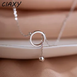 CIAXY Silver Color Geometric Beads Circle Pendants Necklaces for Women Aesthetic Tassel Clavicle Chain Choker Fashion Jewelry