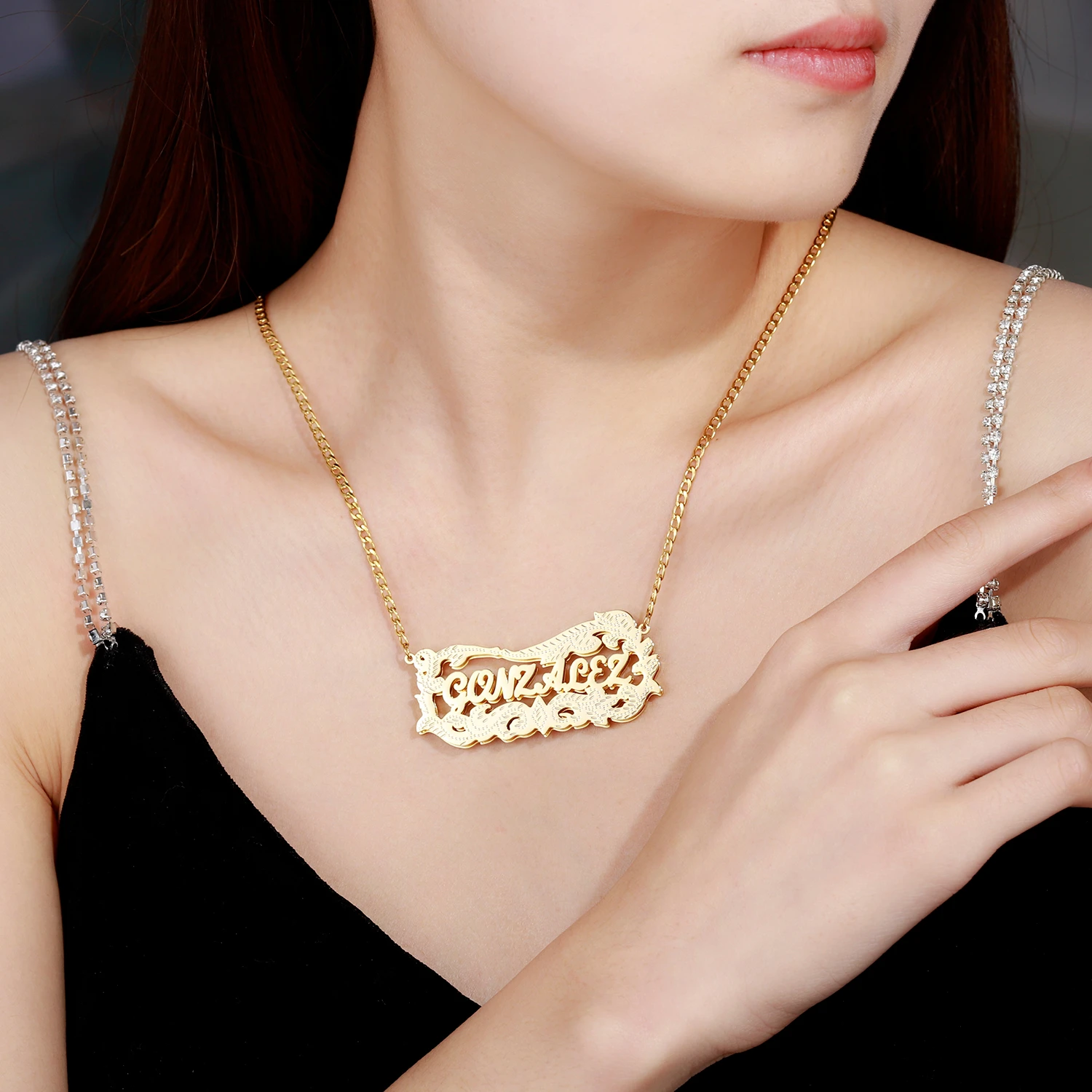 Customized Necklace 3D Name 14K Gold Plated  Double Layer Stainless Steel Nameplate For Women Bridesmaid Gifts Personalised