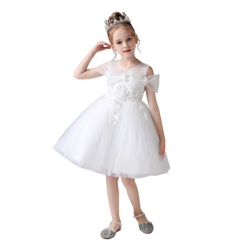 Kids Flower Girls White Pink Tulle Tutu Princess Mini Dress for Birthday Pageant Wedding Party Gown 2-6Y 2023 Summer