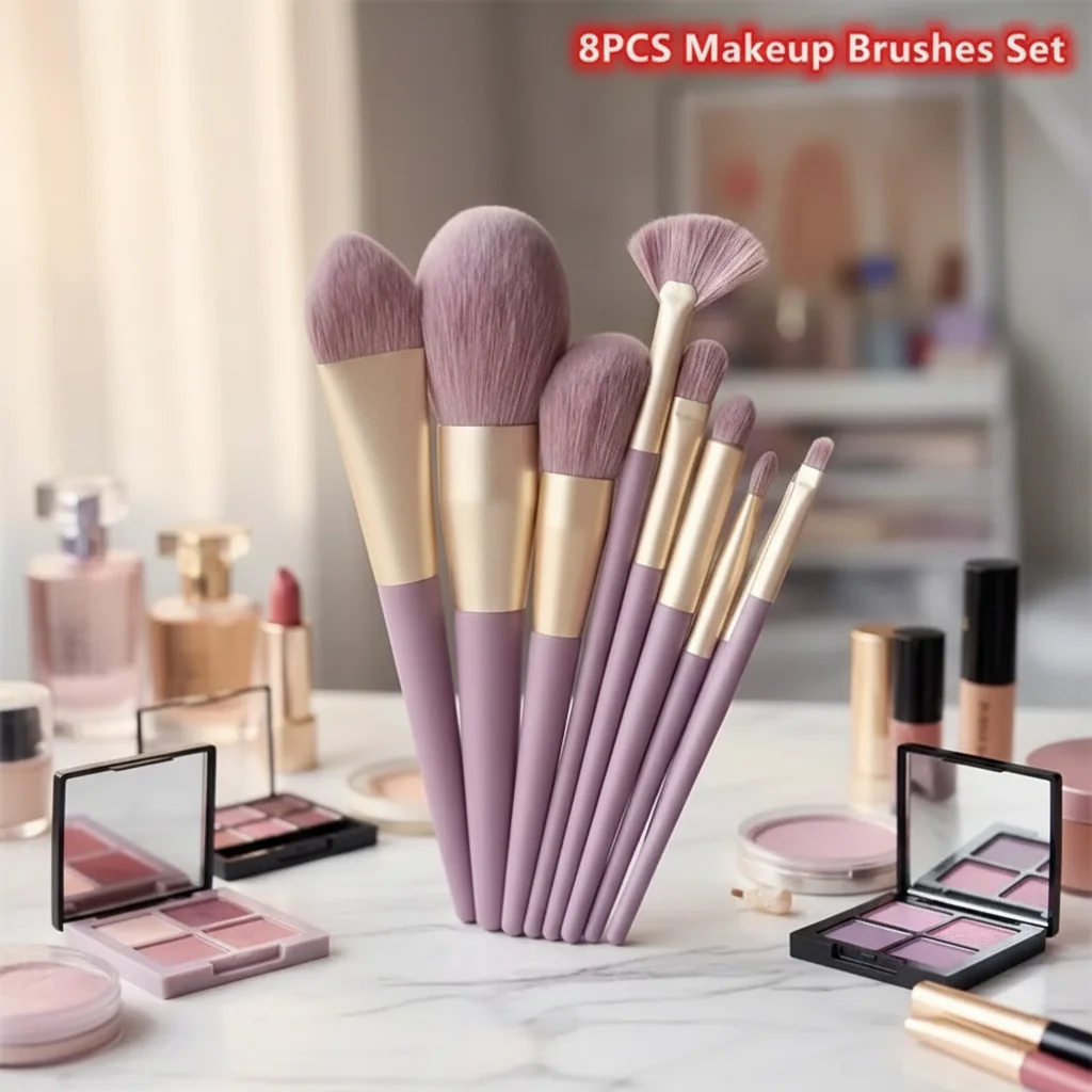 แปรงแต่งหน้าขนนุ่ม 8 ชิ้น ชุดสำหรับอายแชโดว์ รองพื้น บลัชออน เครื่องมือแต่งหน้า