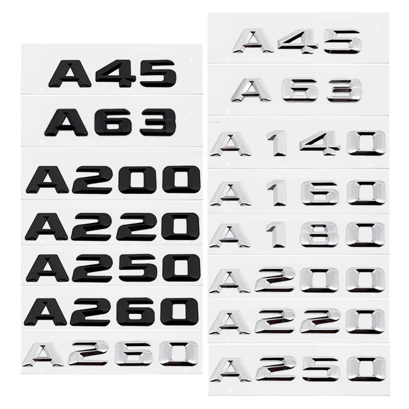 Auto Heckklappe Aufkleber Hinten Stamm 3D Brief Emblem Abzeichen für Mercedes Benz A Klasse A45 A63 A140 A160 A180 A200 A220 A250 A260