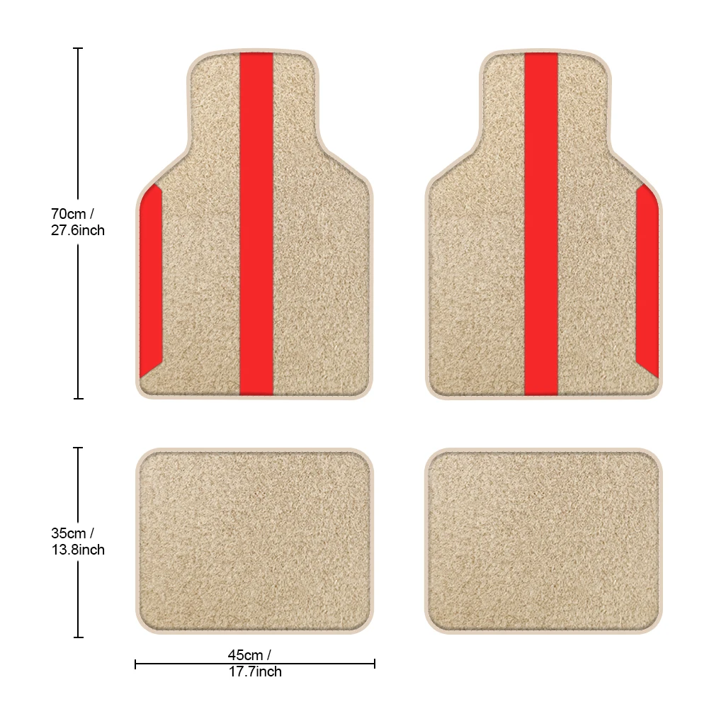Beige Velvet Floor Mat With Color Stripes 4pcs Suitable For Off-Road Vehicles And Trucks