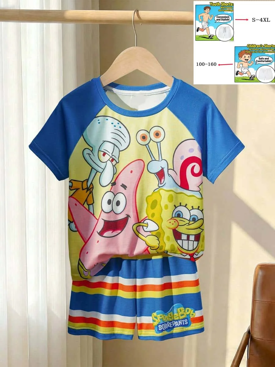 Who Could Resist The Adorable SpongeBob SquarePants Casual Short-sleeved Set for Kids and Adults That Makes Krabby Patties