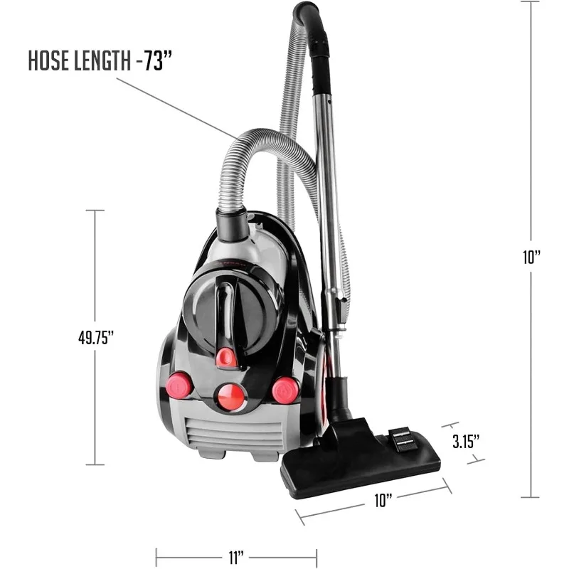 OVENTE Bagless Canister Vacuum Cleaner with Powerful Multi-Surface Suction,Telescoping Wand & Automatic Cord Rewind,Black ST2010