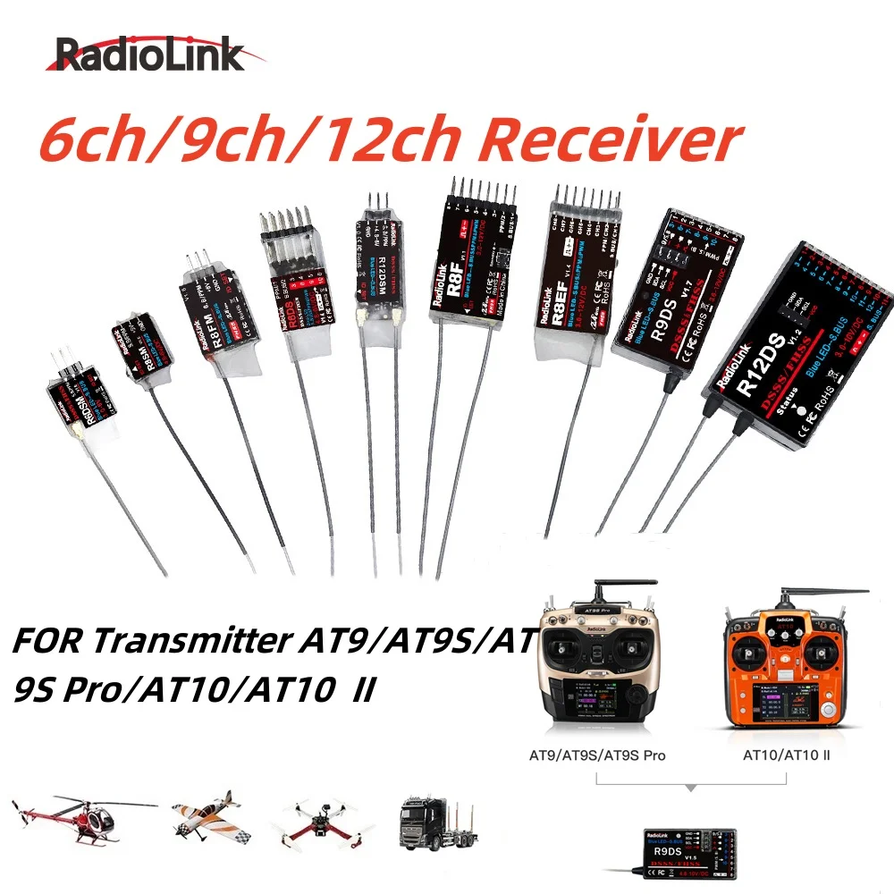 Original Radiolink R12DSM R12DS R9DS R6DSM R6DS RC Receiver 2.4GHZ Work with Transmitter AT9/AT9S/AT9S Pro/AT10/AT10 II Airplane