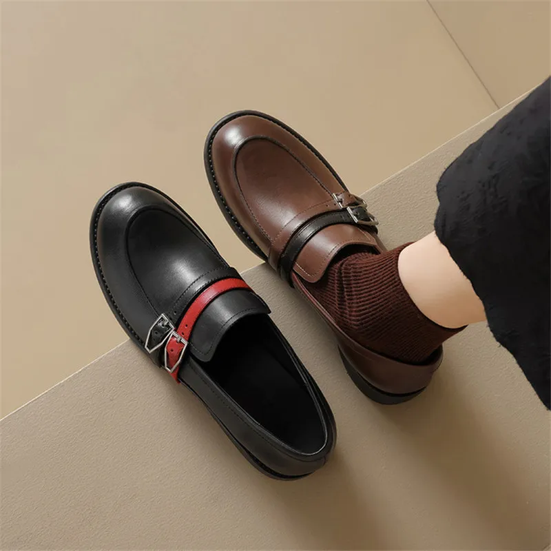 

New Spring/Autumn Genuine Leather Women Shoes Fashion Mixed Color Round Toe Loafers for Women Low Heels Women Pumps Handmade