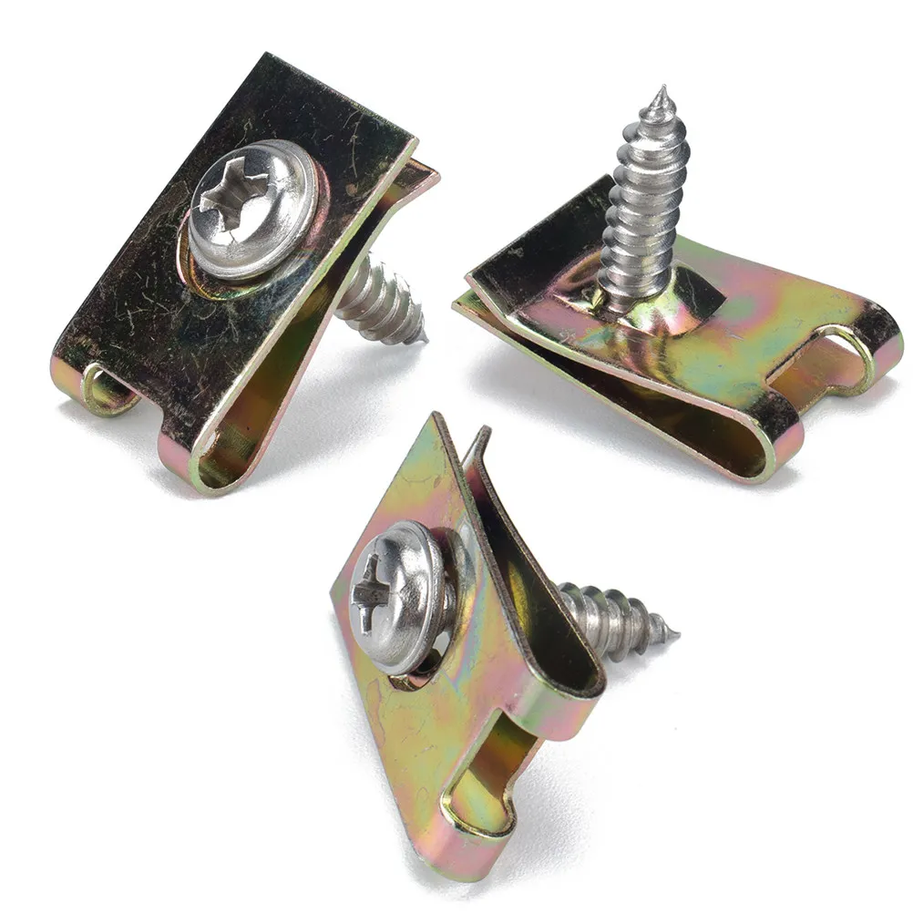 

100Pcs U Nut Fasteners Manganese Steel High Strength Self Tapping Screw Spire U Clip for Motorcycle Fairing Bodywork Panel Car