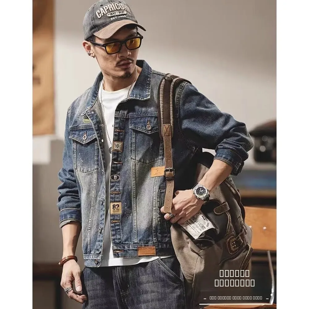

Retro Vintage Men's Denim Jaet Spring Autumn Sle Large Size Pilot Motorcycle Jaet Trendy Brand Station Bae Casual Coat