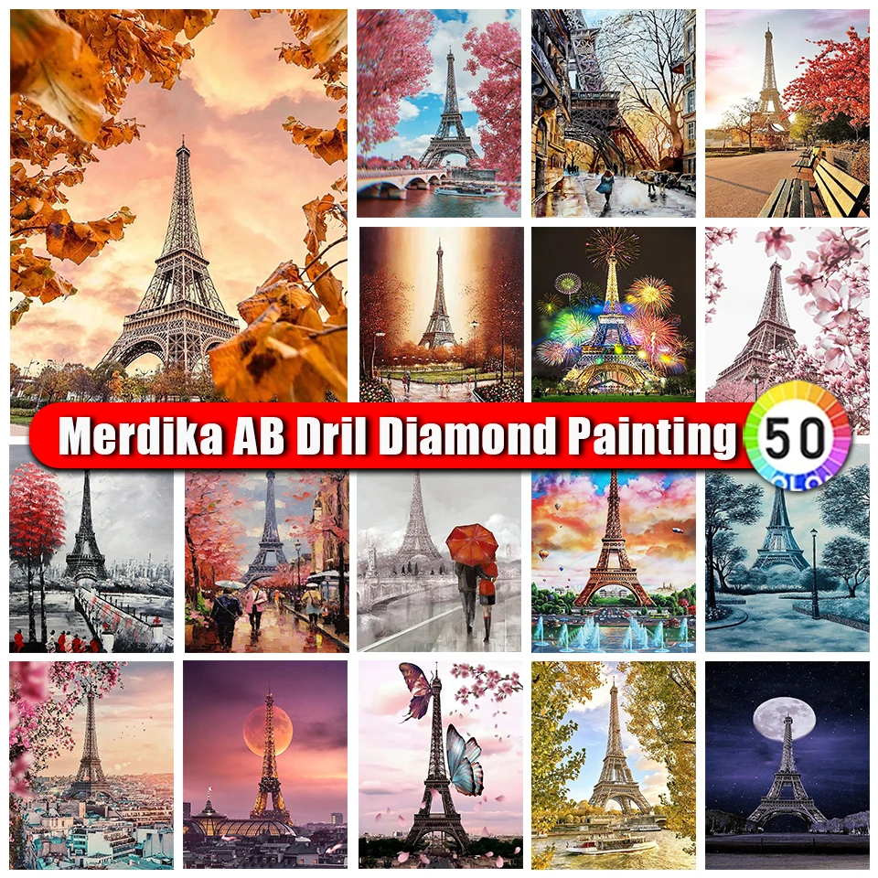 Merdika AB Diamond Painting Eiffel Tower New 2023 Scenery Picture Embroidery Cross Stitch Kits Diamond Mosaic Home Decor Gifts