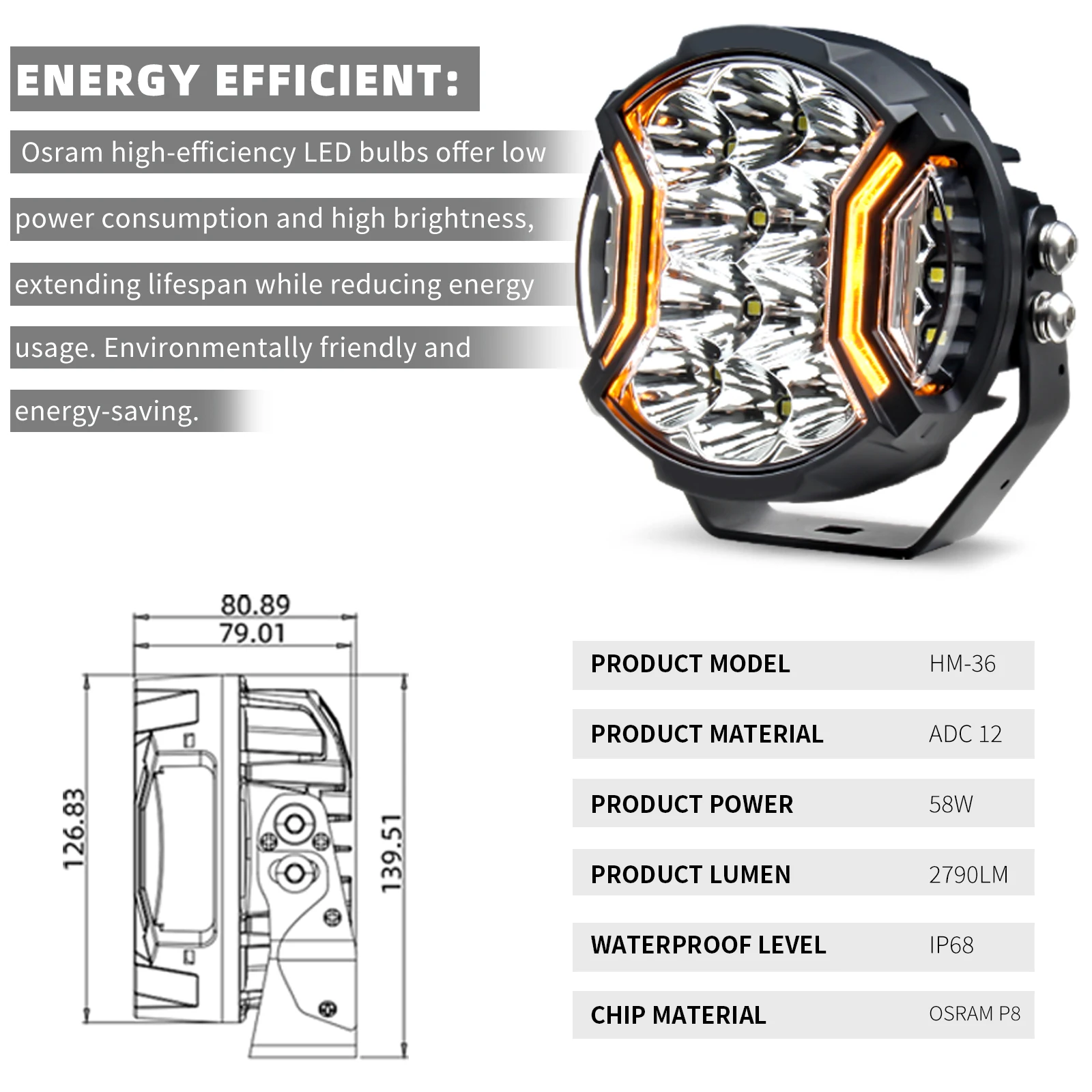 공장 새로운 디자인 IP68 SUV UTV Offroad 보조 트럭 램프 자동차 헤드 라이트 스포트 라이트 Led 작업 운전 안개등