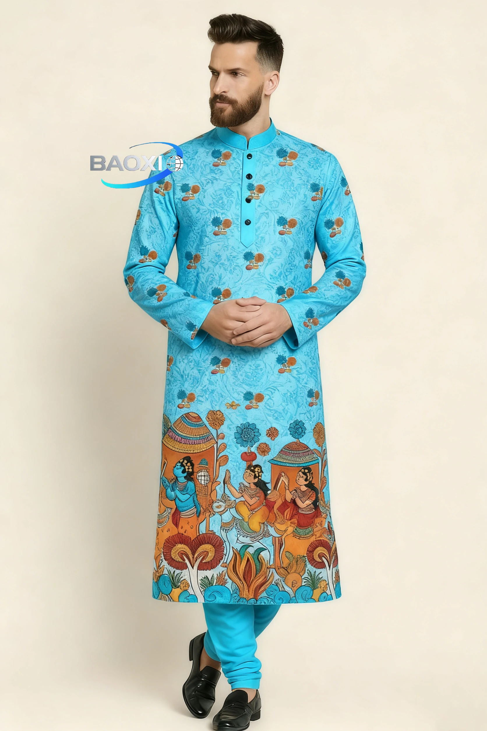 2025Men's printed pattern kurta vardha fashionable casual fit regular robe suitable for all occasions ethnic clothing
