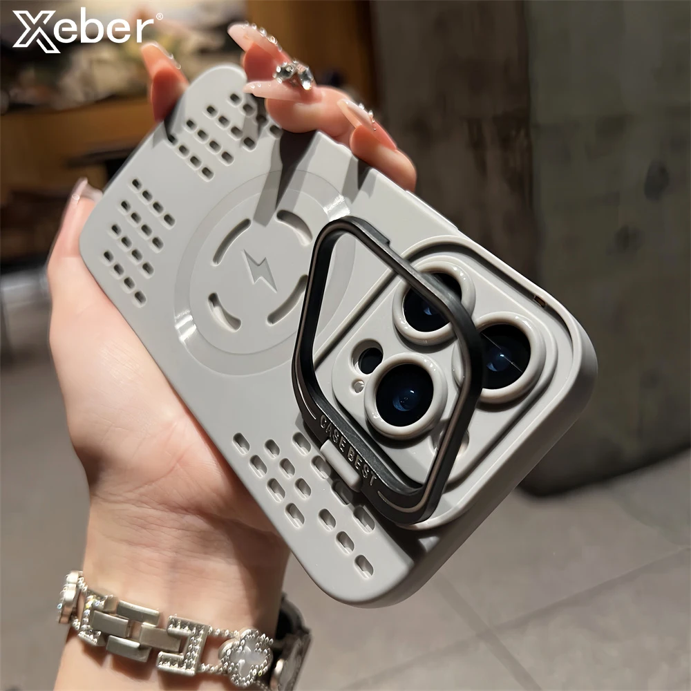 Откидная подставка для объектива для Magsafe, чехол для телефона с рассеиванием тепла для iPhone 15 16 Pro Max 16e 14 Plus 13 12 11, чехол для беспроводной зарядки