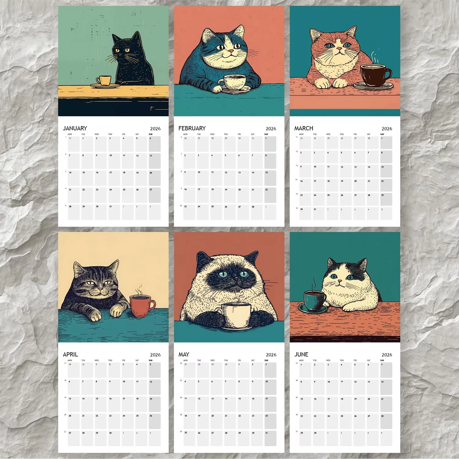Calendario da parete 2026 Calendario da parete mensile da appendere Design gatto Calendario mensile per agenda familiare da 12 mesi per l'home office