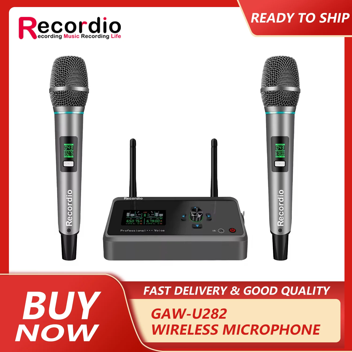 GAW-U585 UHF wireless microphone handheld dynamic for home parties conferences weddings churches with aluminum carrying case