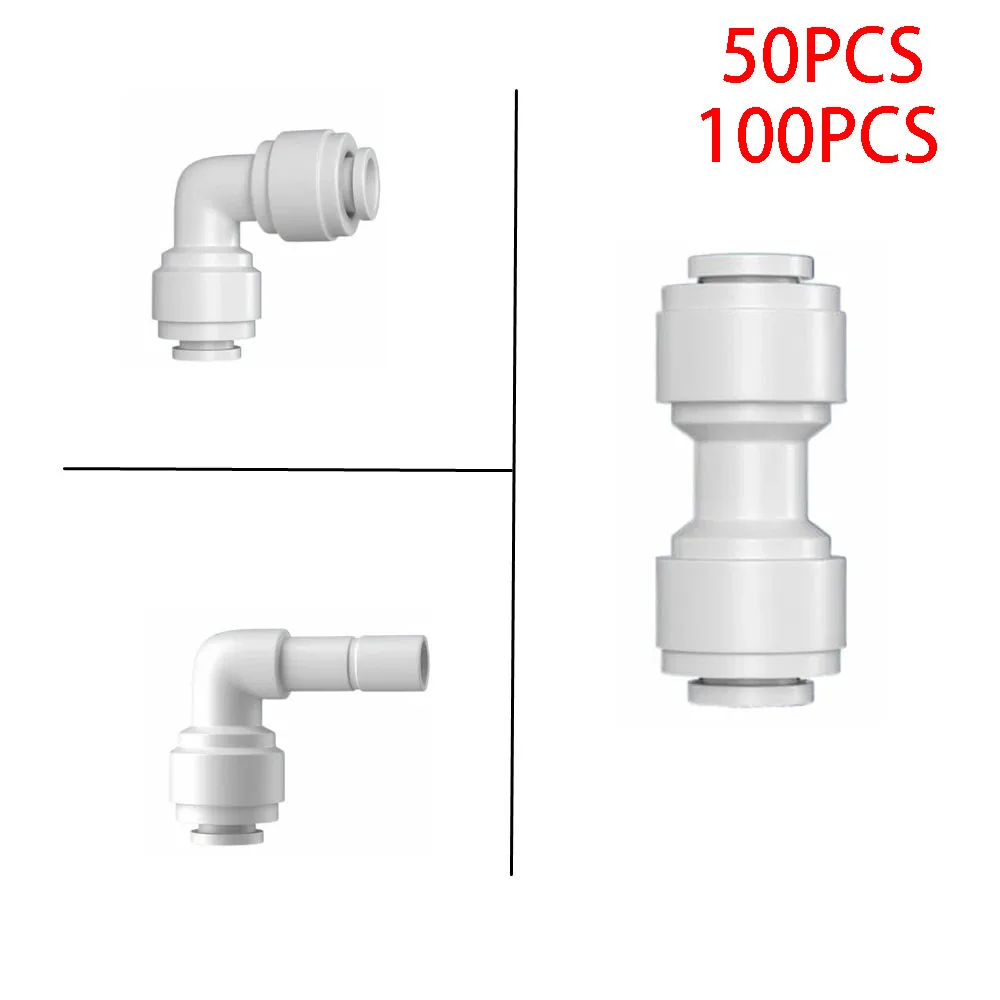 

50PCS 100PCS 1/4" - 1/4'' Quick Connection RO Water Fitting Straight Elbow POM Hose Connector Water Filter Reverse Osmosis Parts