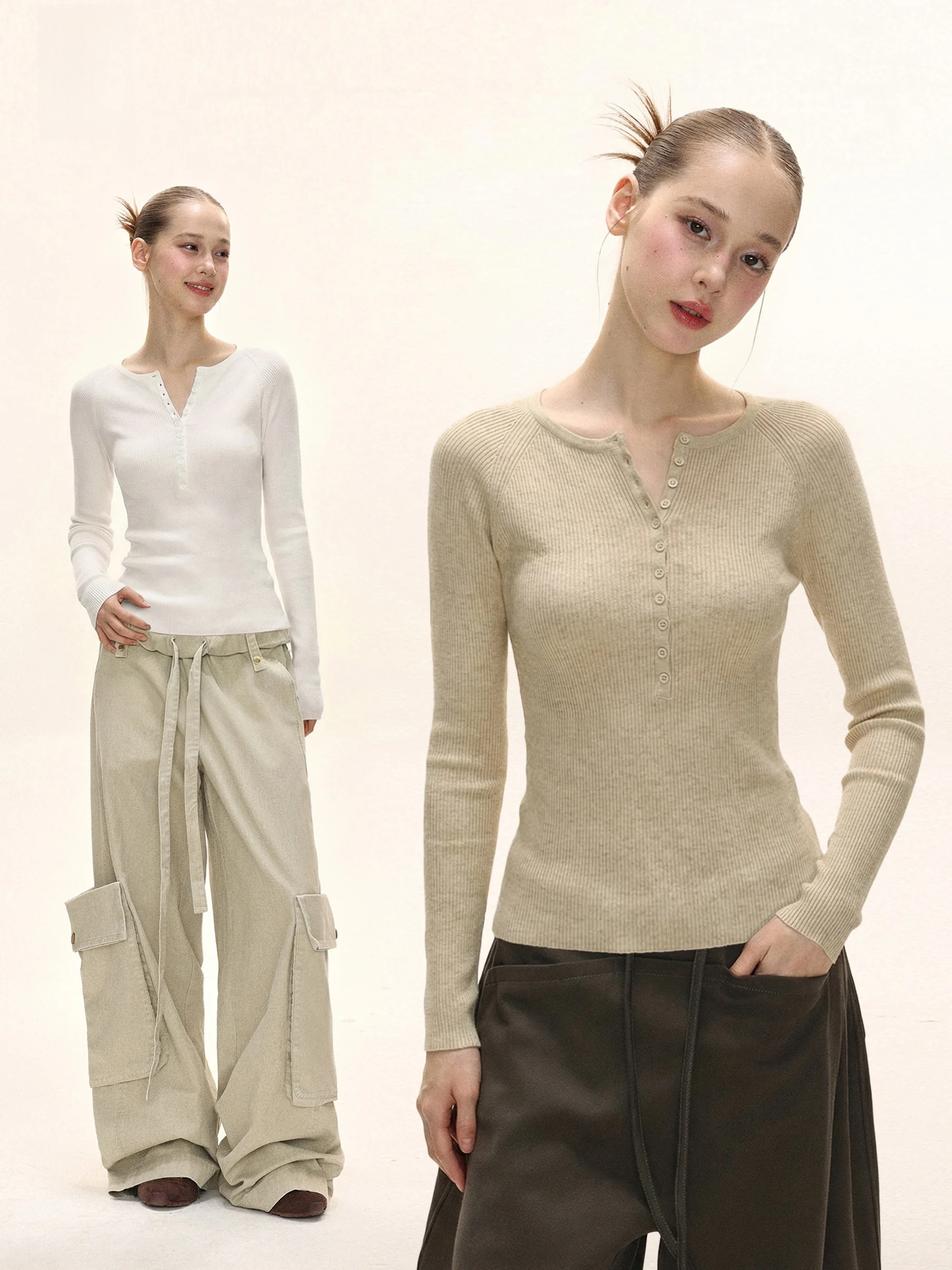 

American Sle Henry Collar Base irt Women's Winter Hot Girl Waist in Knitted White Casual Inner Wear Top Warm Knitwear