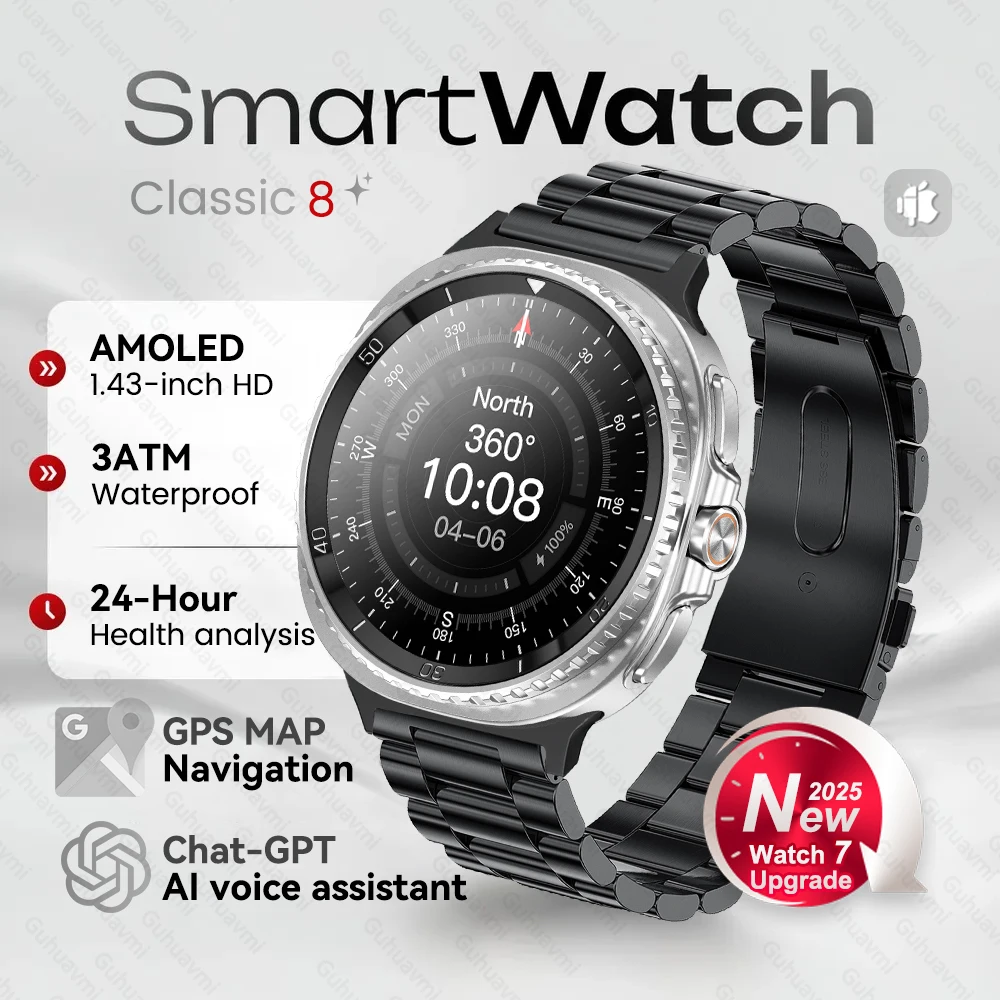 

25Новые мужские часы8 Классические GPS-карты Смарт-часы Chat GPT AI Voice 3ATM Водонепроницаемые NFC HD BT Call Watch7 Модернизированные умные часы AMOLED