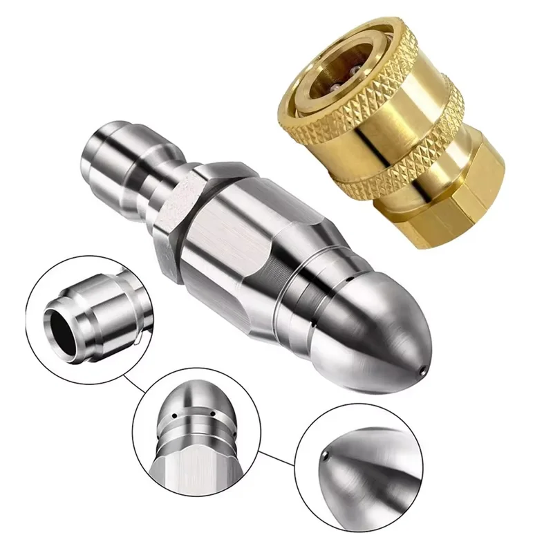 Sewer Jetter Nozzle  Mini with 1/4'' Quick Connect Drain Cleaning Nozzle Tips Kit for Drain Jetting Hose