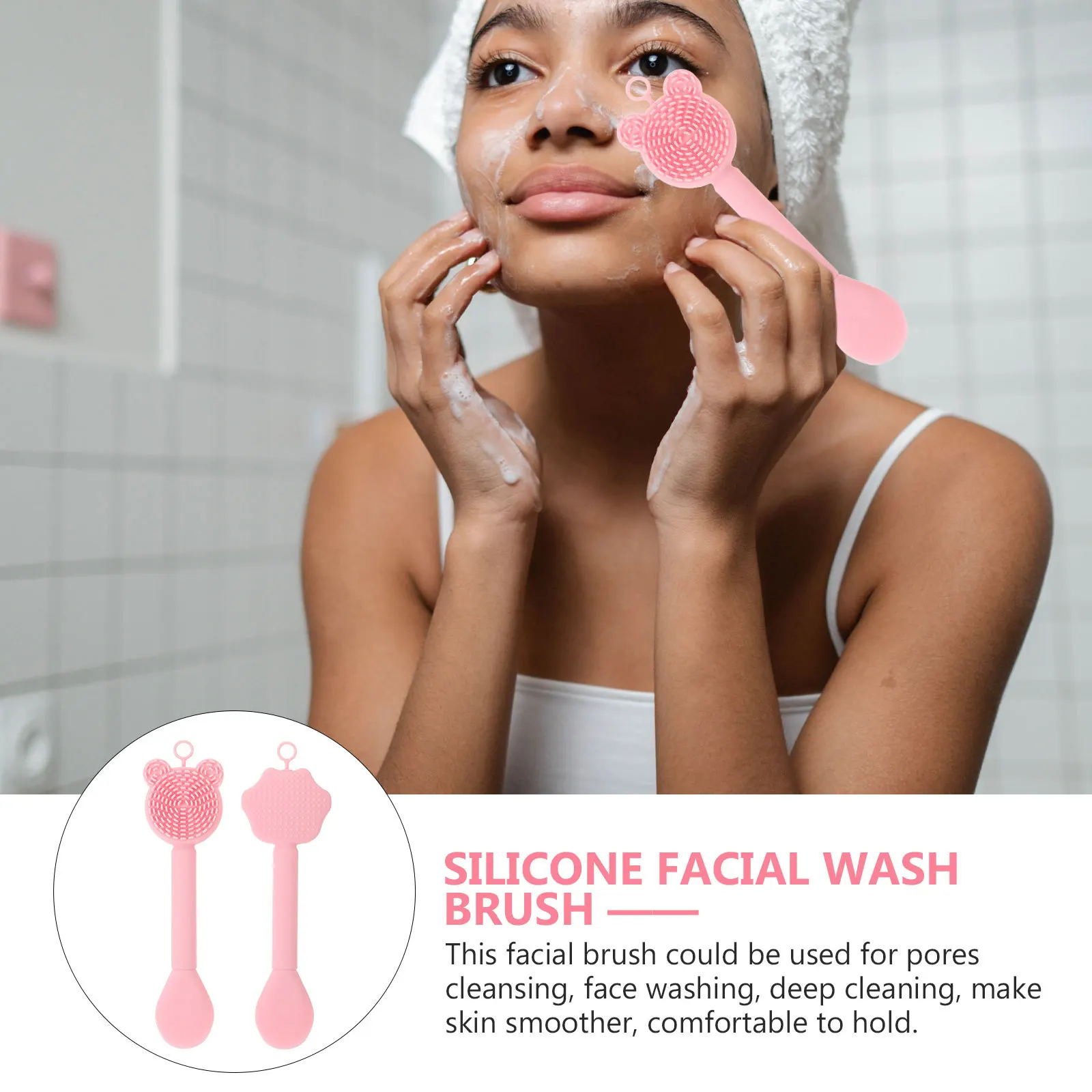 แปรงซิลิโคนพกพาสำหรับทาหน้า 2 ชิ้น ดีไซน์สองด้าน สำหรับทำความสะอาดผิวหน้าและขัดผิว แปรงทาหน้าเนื้อนุ่ม