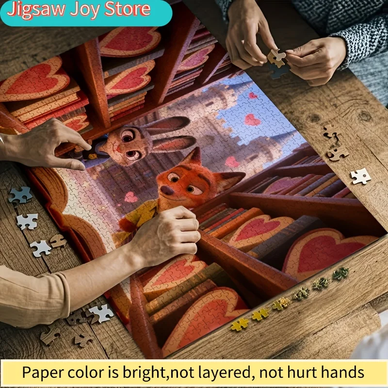 2D Flat, 1000pcs Disney Zootopia Judy Nick Bookcase Puzzle | Heart Books Castle, Valentine'S Day Romantic Gift, Cute Decor for