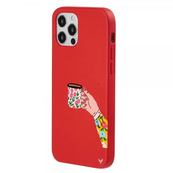 IPHONE 12 PRO MAX RED COLOR SILICONE CUP FLOWERS PHONE CASE