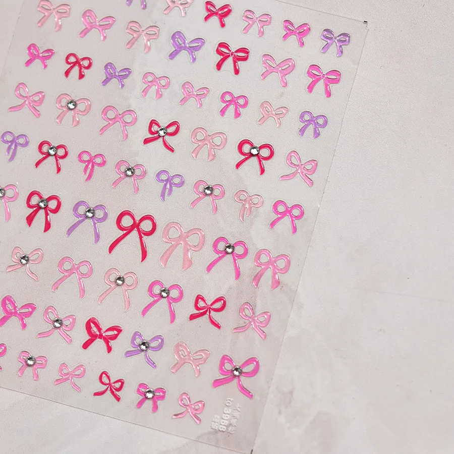 Glänzende Schleife, Band, Knoten, Krawatte, Knoten, rosa, weiß, verträumte Fantasie, helle, schicke Schönheit, selbstklebender 5D-Nagelkunst-Aufkleber, Maniküre-Aufkleber
