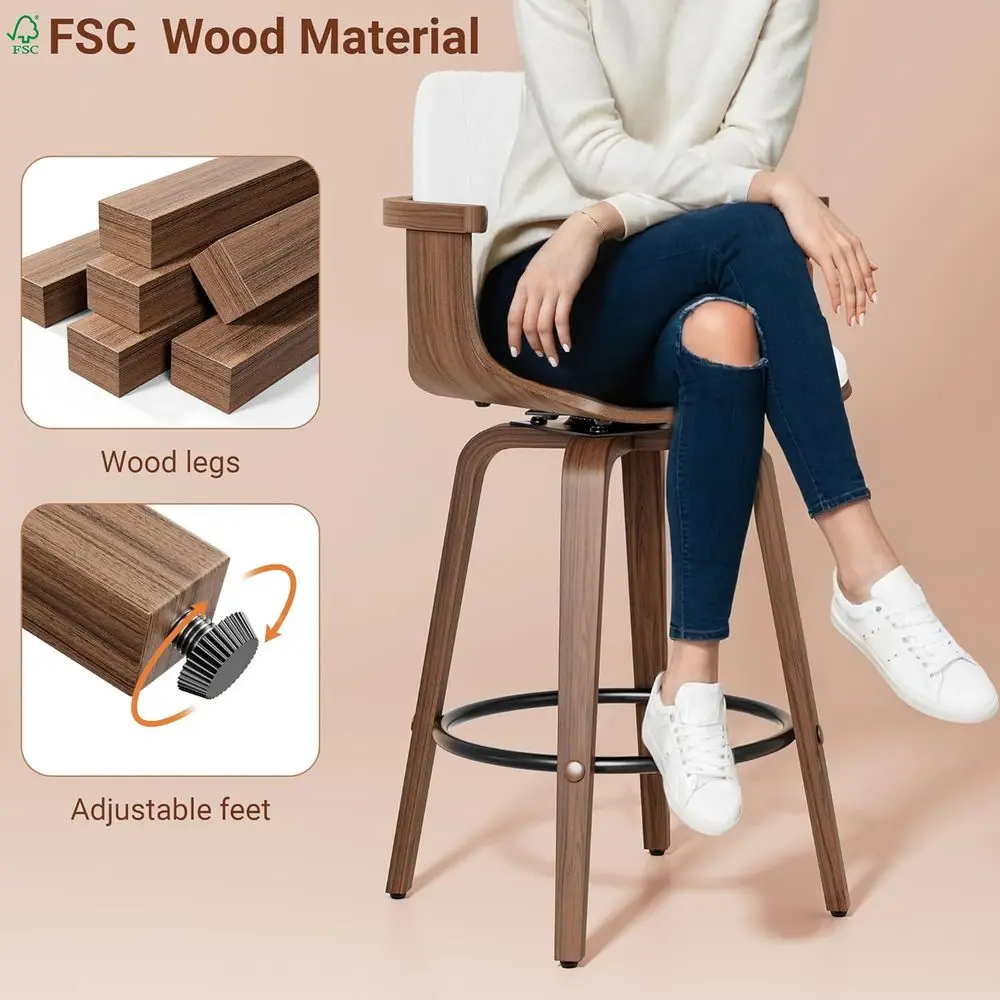 زوج من 26 مقعدًا دوارًا من جلد البولي يوريثان بأذرع، باللون الأبيض، لطاولة المطبخ الحديثة أو الجزيرة