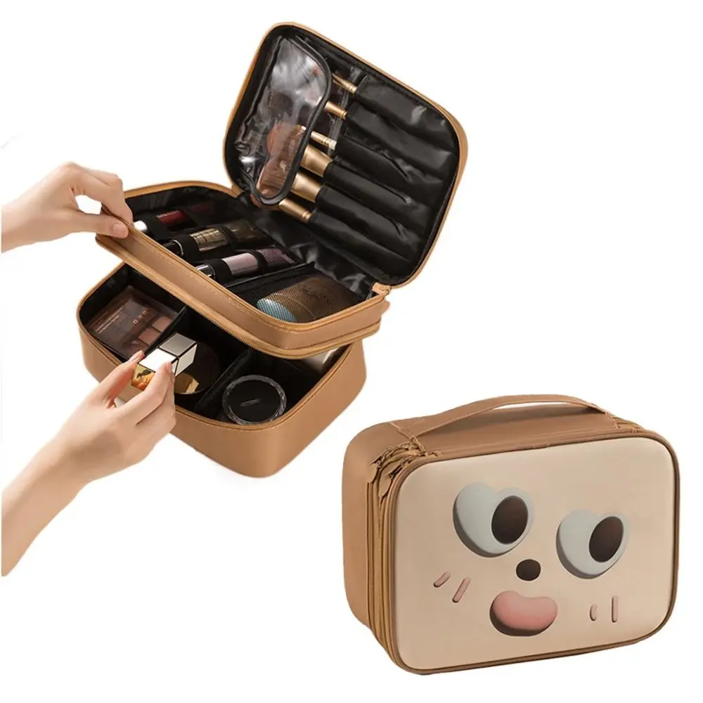 حقيبة مكياج بنمط الرسوم المتحركة بمقبض مريح، سعة كبيرة، طبقة واحدة/مزدوجة، حقيبة يد نسائية محمولة لمستحضرات التجميل