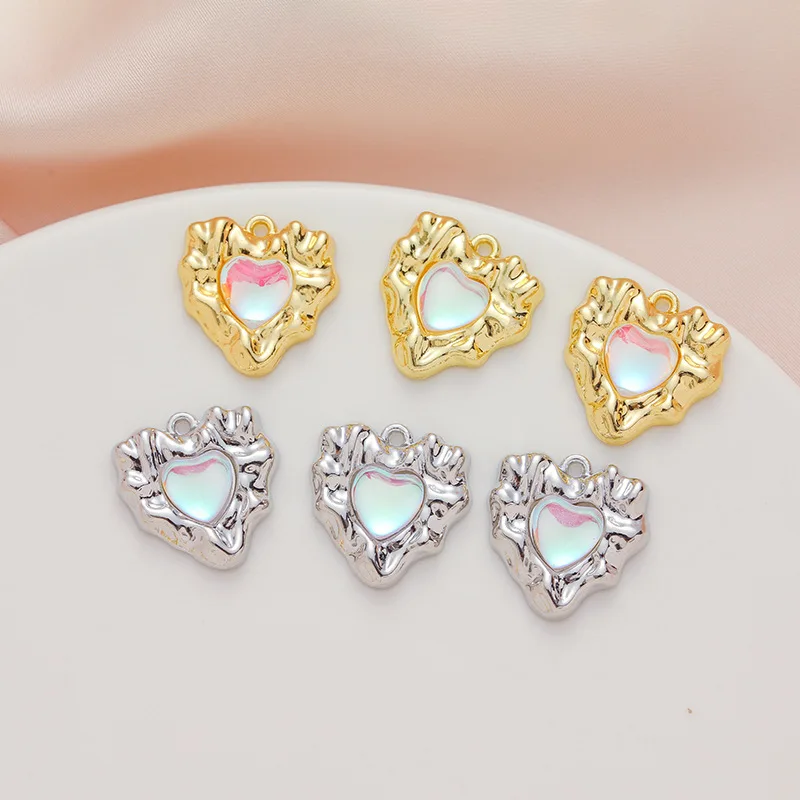 Trendy New Crystal Rhinestone Paved Love Heart Jewelry DIY Charms 18*19mm 50pcs Bright Metal Necklace Earring Bracelet Pendants