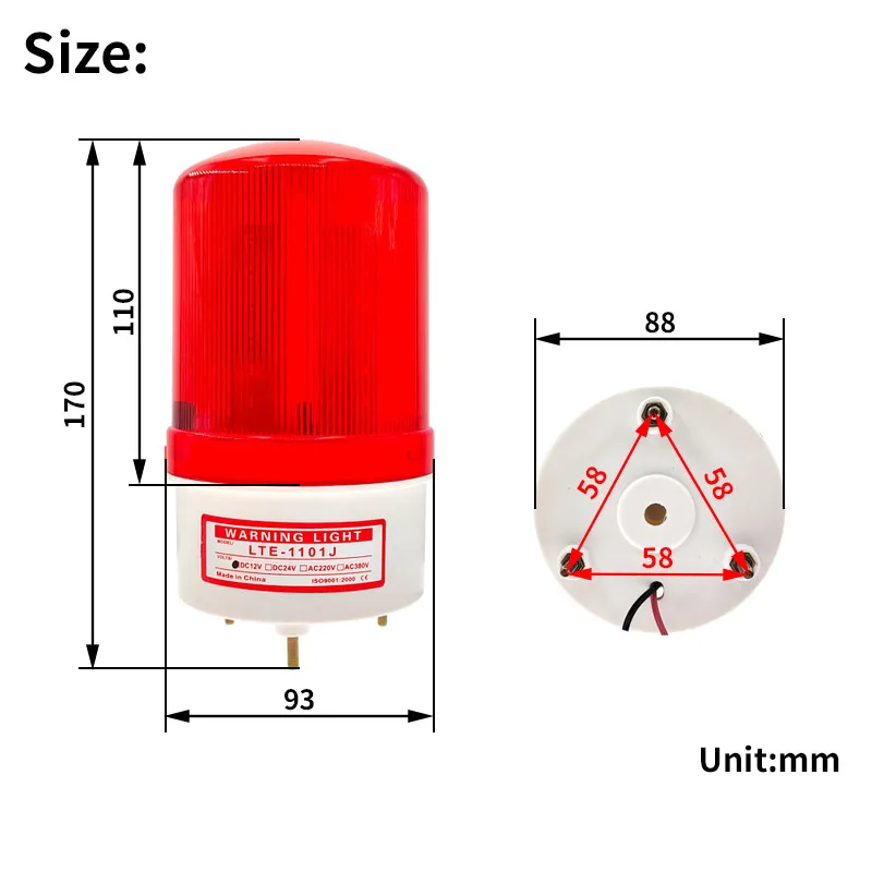 Luz de advertência do sinal estroboscópico LED, luz indicadora, alarme de segurança intermitente, lâmpada de advertência silenciosa, LTE-1101, 24V