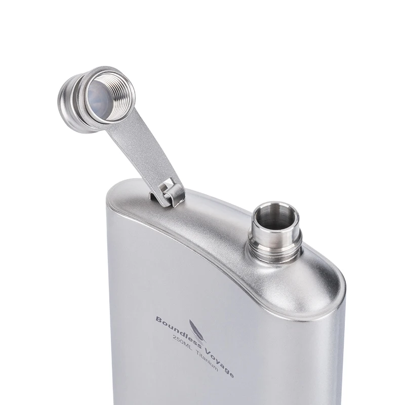 Boundless Voyage 250ml Titanium Hip Flask Durable Camping Essential Flavor-Resistant Whiskey Vodka Flagon for Outdoor Adventures