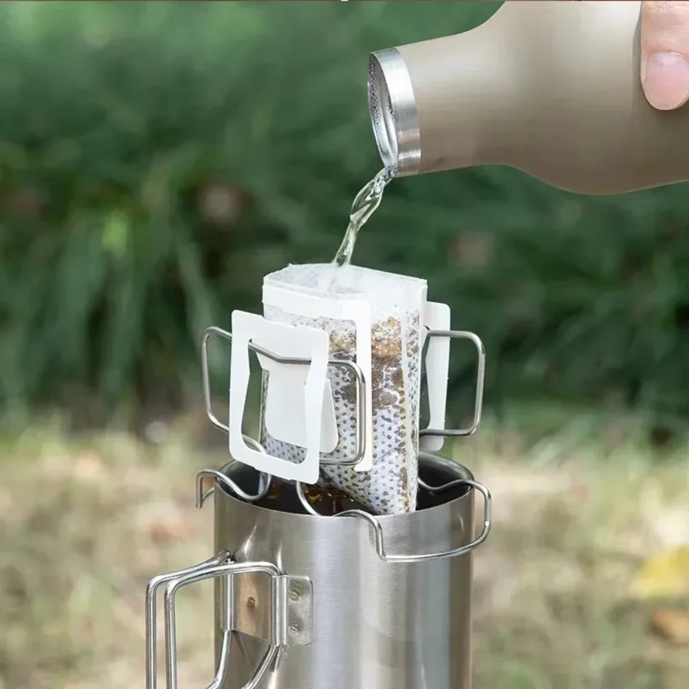 Portable Coffee Filter Paper Holder Reusable Stainless Steel Coffee Cup Dripper Baskets Lightweight Filter Paper Bag Shelf