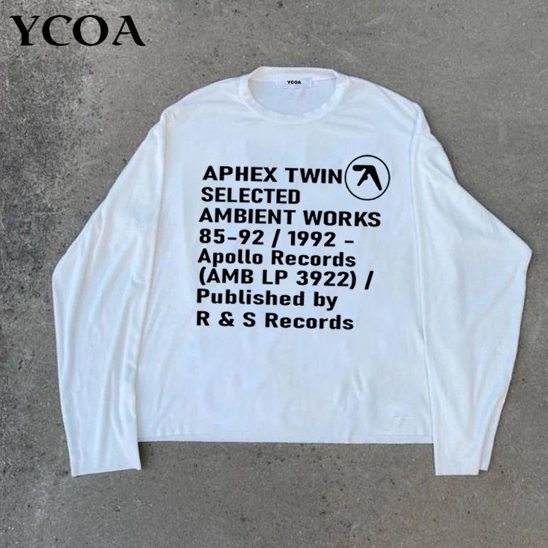 Camiseta de algodón para hombre, camisetas de manga larga con gráfico doble Aphex, estética de gran tamaño, moda coreana, ropa de calle Unisex Y2k