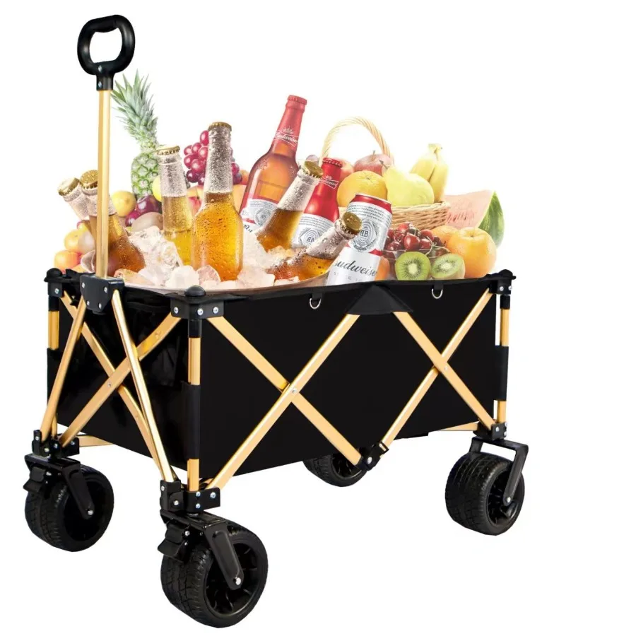

aluminum alloy folding wagon Heavy Duty Utility Beach Wagon Cart for Sand with Big Wheels Adjustable HandleDrink Holders for Sh