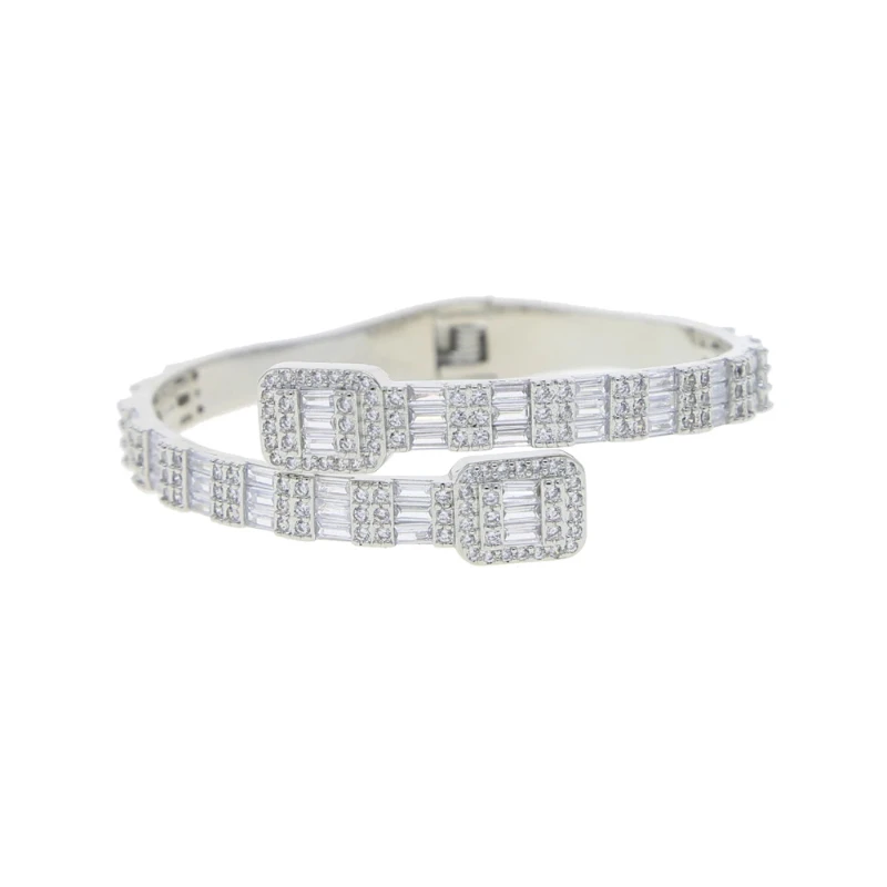 

New Hip-Hop Bracelet Inlaid with 5A Square Zircons (Full-Zircon), Punk-Style Open Adjustable Geometric Rectangle Design, Women's