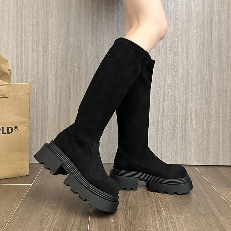 Picture 6: Winter Platform Thick Heel Woman Knee High Boot Concise Slip On Shoes Ladies Punk Style Knight Long Booties